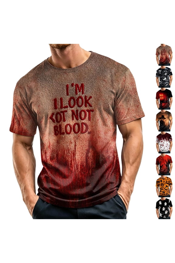 Mens Halloween Shirts Ghost Bat Graphic Short Sleeve Cute T-Shirt Witch Hat Print Crew Neck Vintage Fall Costumes S