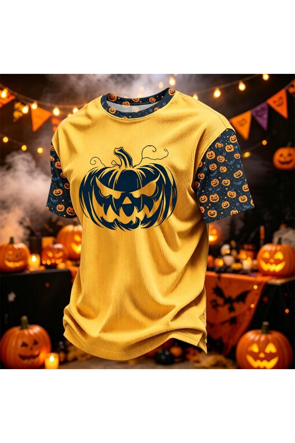 Mens Halloween Shirts Ghost Printed Casual Relaxed Fit Short Sleeve Crew Neck Tshirts Stylish Comfort Lightweight Vacation Top Yellow M