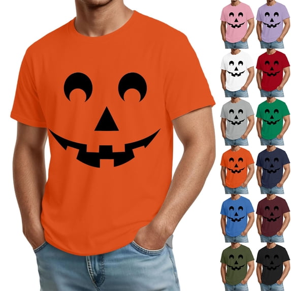 Mens Halloween Shirts Spider Witch Hat Print Short Sleeve Scary Costumes Bat Graphic Crew Neck Vintage Horror Tops M