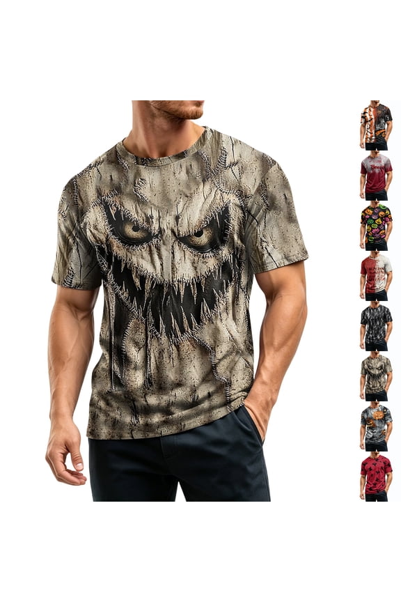 Mens Halloween Shirts Witch Hat Candy Graphic Short Sleeve Casual Tees Skeleton Print Crew Neck Vintage Funny Costumes L