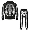 thumbnail image 1 of Mens Halloween Skeleton Print Hoodies Funny Sweatshirts and Pants 2 Pieces Matching Sets Black S, 1 of 5