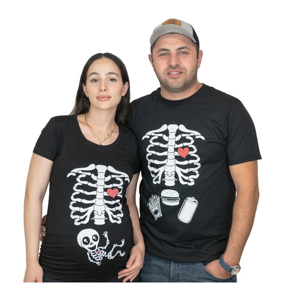 Mens Halloween Skeleton T-shirt Burger Fried and Soda Funny X-ray Ribcage Costume T-shirt (Mens Small)