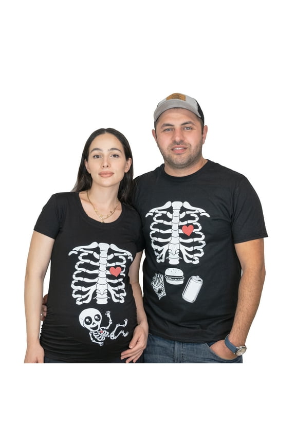 Mens Halloween Skeleton T-shirt Burger Fried and Soda Funny X-ray Ribcage Costume T-shirt (Mens Small)