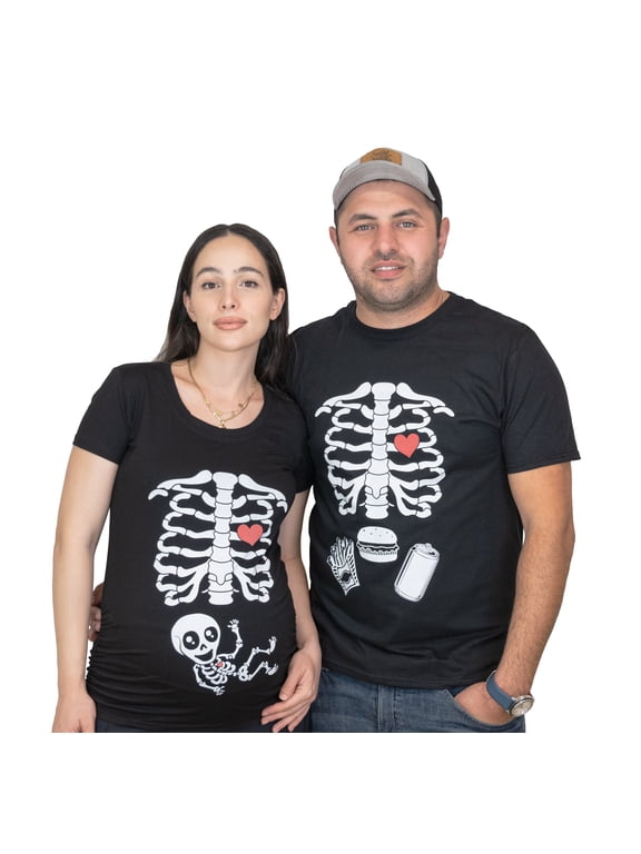 Mens Halloween Skeleton T-shirt Burger Fried and Soda Funny X-ray Ribcage Costume T-shirt (Mens Small)