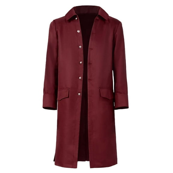 Mens Halloween Steampunk Jackets Vintage Button Down Pirate Costume Othic Victorian Frock Coat Uniform Suede Trench Coat Wine M