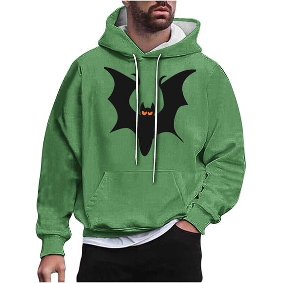 Mens Halloween Stylish Hoodies Plus Size Bat Printed Long Sleeve Sweatshirts Workout Clothing with Pockets