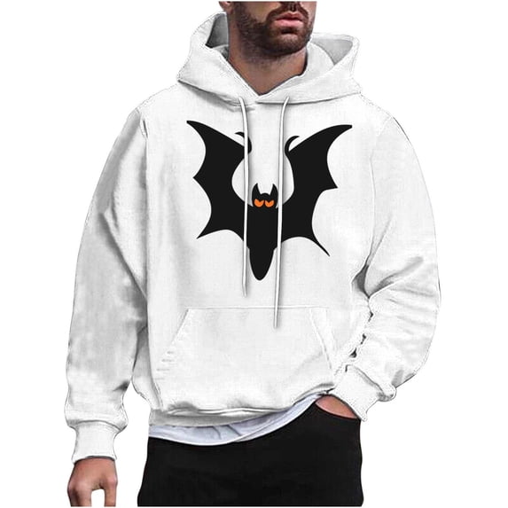 Mens Halloween Stylish Hoodies Plus Size Bat Printed Long Sleeve Sweatshirts Workout Clothing with Pockets