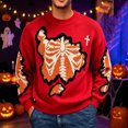thumbnail image 1 of Mens Halloween Sweater Skeleton Graphic Printed Knit Pullover Oversized Loose Fit Warm Winter Sweater Soft Casual Knitwear for Festive Wear, 1 of 3