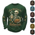 thumbnail image 1 of Mens Halloween Sweatshirts Funny Just Waiting for Halloween Skeleton Pumpkin Printed Crewneck Long Sleeve Spooky Season Casual Pullover Sweatshirt, M, 1 of 5