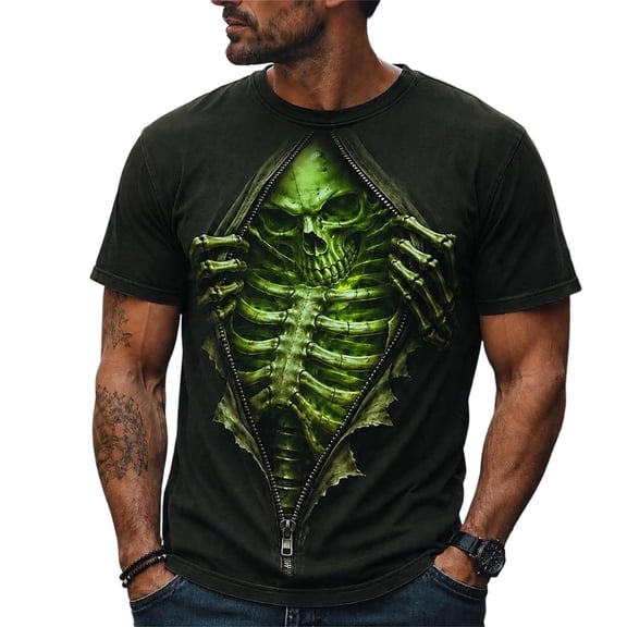 Mens Halloween T Shirt Skeleton Print Short Sleeve Crew Neck Tee Casual Loose Fit Fall Tops