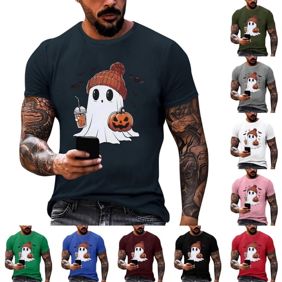 Mens Halloween T Shirts Plus Size Short Sleeve Spooky Ghost Graphic Halloween Tee Tops Halloween Costume