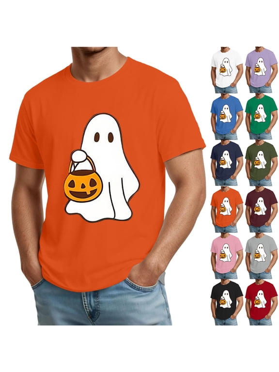 Mens Halloween T Shirts Round Neck Short Sleeve Ghost Funny Graphic Print Halloween Costume Tees