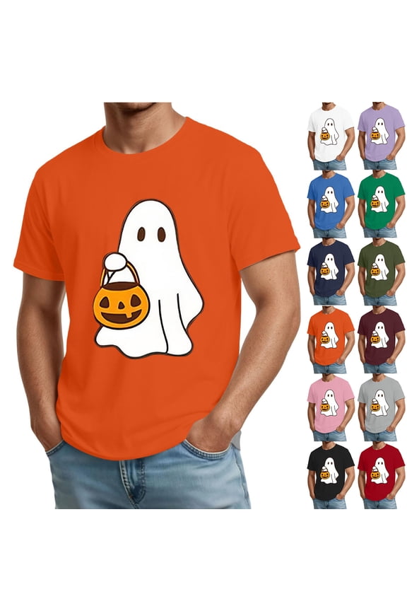 Mens Halloween T Shirts Round Neck Short Sleeve Ghost Funny Graphic Print Halloween Costume Tees
