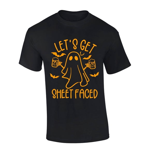 Mens Halloween Tshirt Let's Get Sheet Faced Beer Ghost Funny Short Sleeve T-shirt Graphic Tee-Black-large