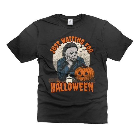 Mens Halloween t-shirt Michael Myers Shirt Serial Killer Tee Shirt Just Waiting For Halloween Shirt (Small Black)