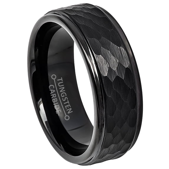 Jewelry Avalanche Hammered Black Tungsten Carbide Mens Wedding Band, 8mm Anniversary Ring size 7.5