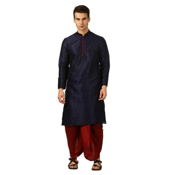 Mens Handmade Art Silk Loop Button Designer Kurta Dhoti Set/Mens Indian Sherwani