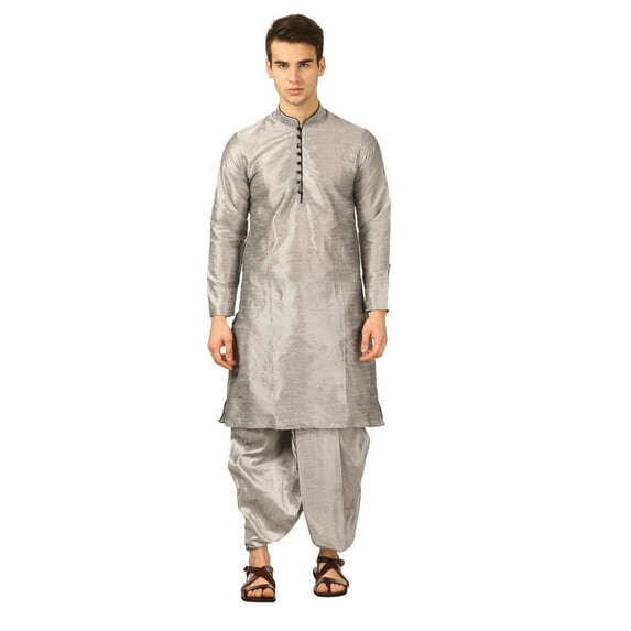 Mens Handmade Art Silk Loop Button Designer Kurta Dhoti Set/Mens Indian Sherwani