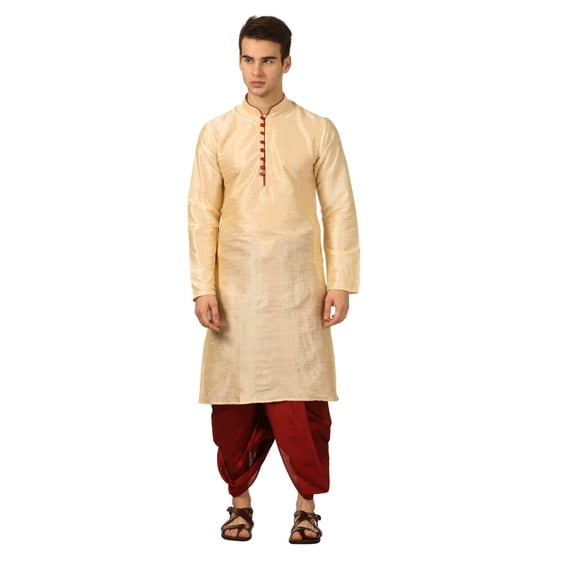 Mens Handmade Art Silk Loop Button Designer Kurta Dhoti Set/Mens Indian Sherwani