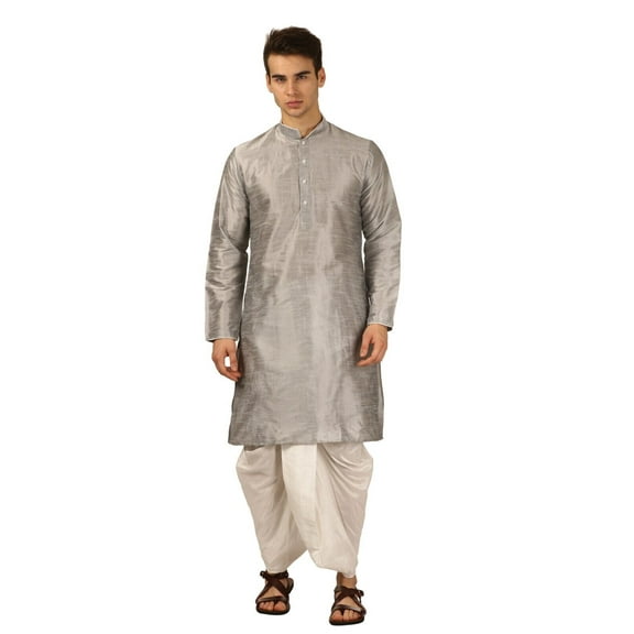 Mens Handmade Art Silk Loop Button Designer Kurta Dhoti Set/Mens Indian Sherwani