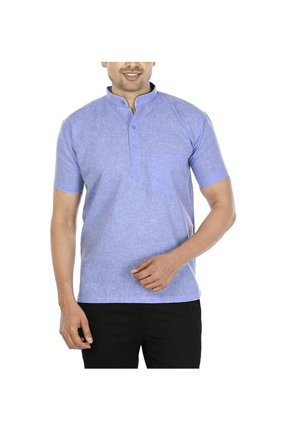 Mens Handmade Indian Cotton Short Ethnic Kurta Tunic Button Down Summer Shirt