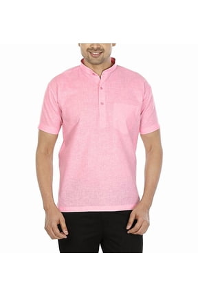 Mens Handmade Indian Cotton Short Ethnic Kurta Tunic Button Down Summer Shirt