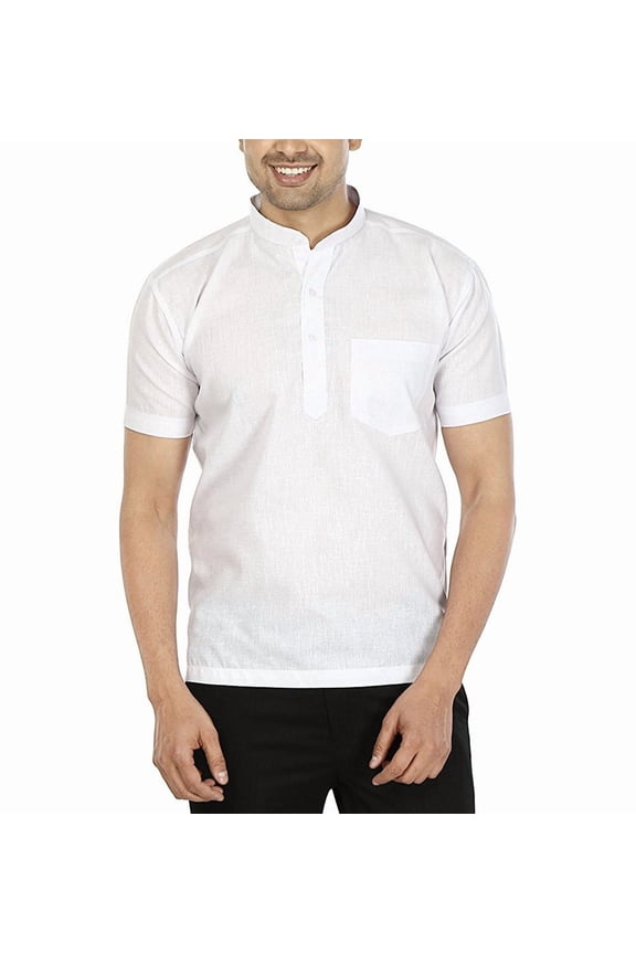 Mens Handmade Indian Cotton Short Ethnic Kurta Tunic Button Down Summer Shirt