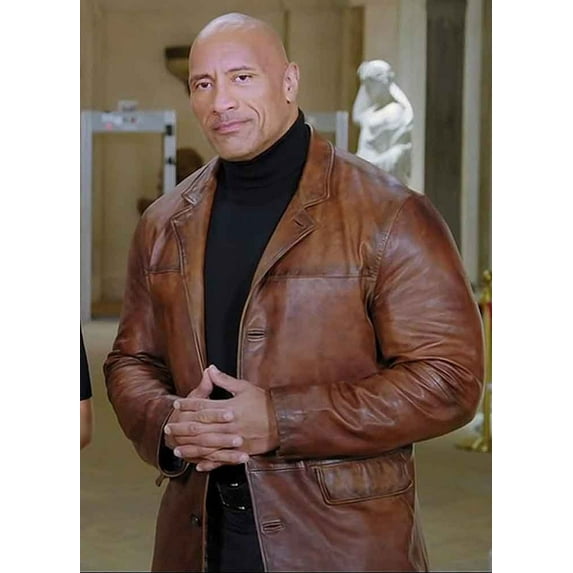 Mens Handmade Red Notice Dwayne Johnson Coat Jacket- Brown Leather Jacket- Distressed brown leather jacket The Rock leather jacket