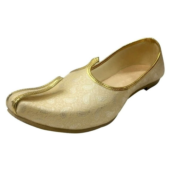 Mens Handmade Shoes Sherwani Shoes Etnic Mojari Juti Cream Gold Gift For Him