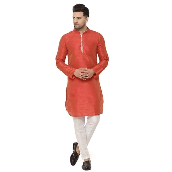 Mens Handmade Silk Blend Festive Kurta With Trouser Style Ethnic Pants Bottoms