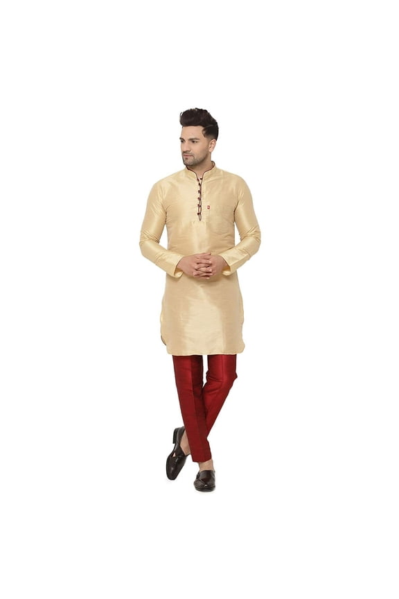 Mens Handmade Silk Blend Festive Kurta With Trouser Style Ethnic Pants Bottoms