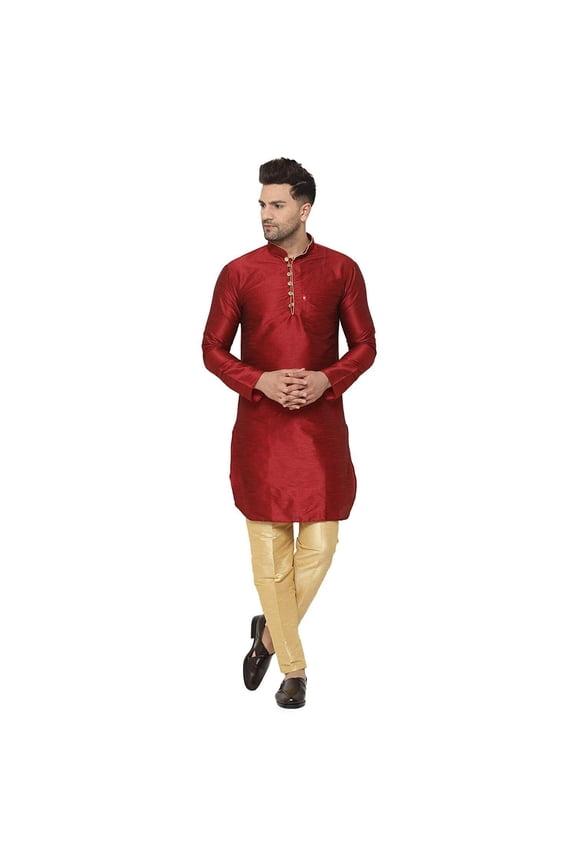 Mens Handmade Silk Blend Festive Kurta With Trouser Style Ethnic Pants Bottoms