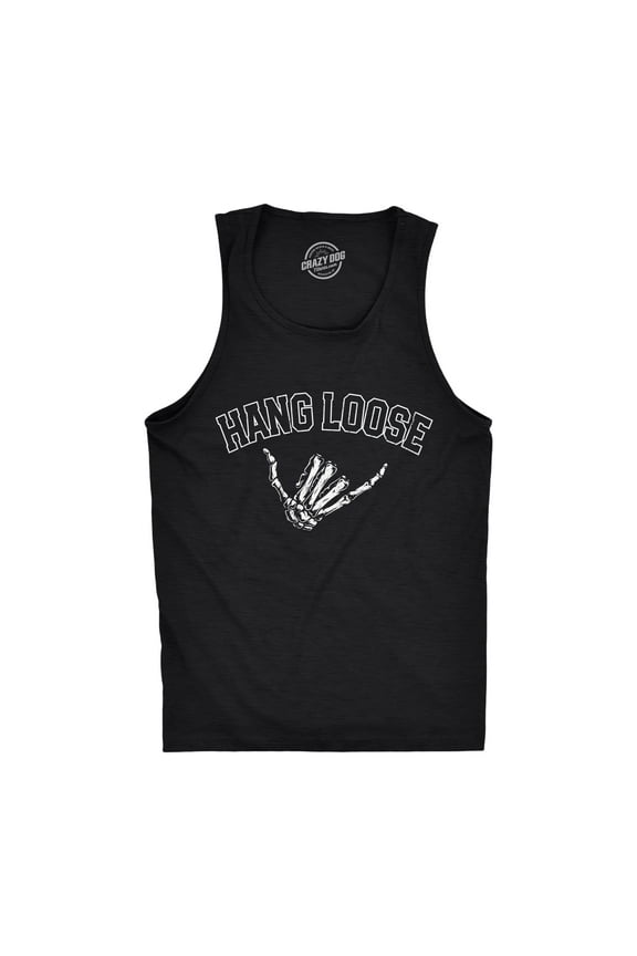 Mens Hang Loose Fitness Tank Funny Sarcastic Skeleton Bones Shaka Sign Graphic Shirt for Guys