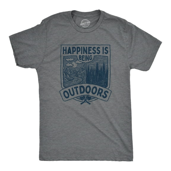 Mens Hapiness Is Being Outdoors T Shirt Funny Cool Nature Hiking Camping Lovers Tee for Guys Graphic Tees