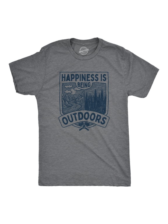 Mens Hapiness Is Being Outdoors T Shirt Funny Cool Nature Hiking Camping Lovers Tee for Guys Graphic Tees