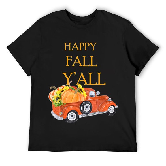 Mens Happy Fall Y'all Perfect Autumn Truck and Pumpkin T-Shirt Black 2XL
