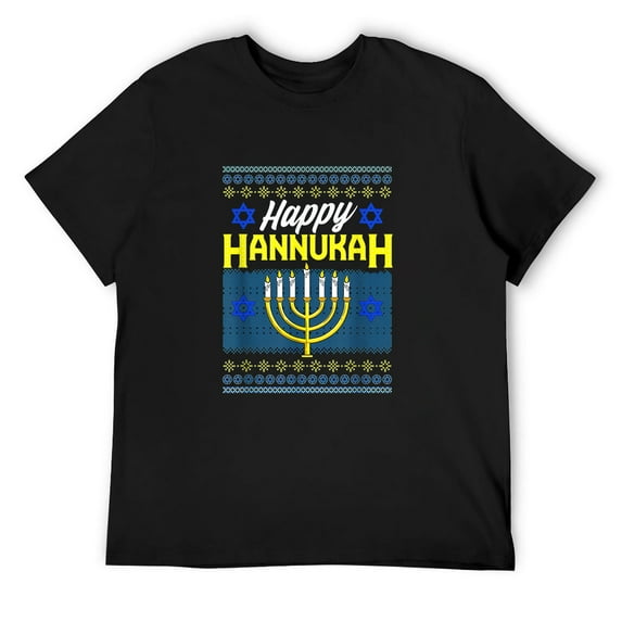 Mens Happy Hanukkah! Jewish Holiday Gift T-Shirt Black 2X-Large