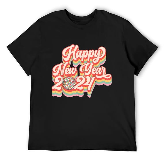 Mens Happy New Year 2024 Vintage Groovy 60s 70s New Years Eve T-Shirt Black 3X-Large