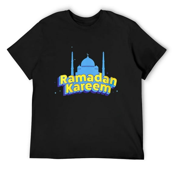 Mens Happy Ramadan Kareem Islamic Holy Month of Ramadan - Blue Round Neck T-Shirt Black Medium