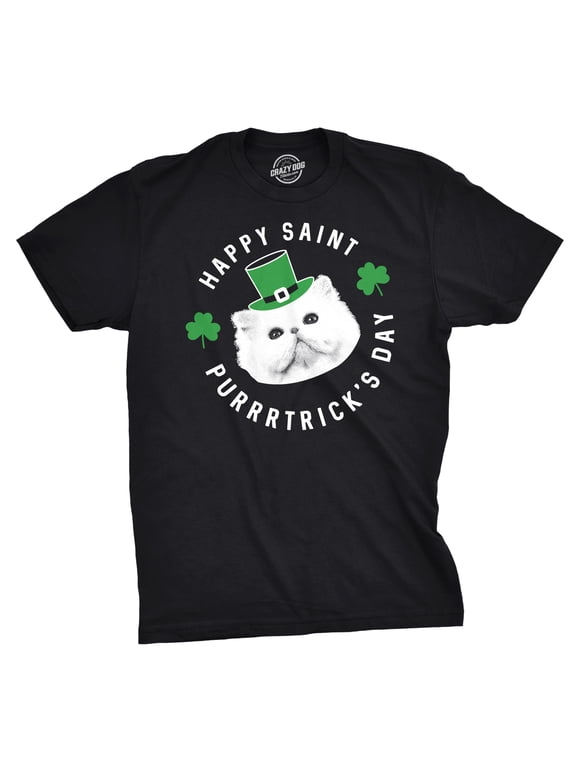 Mens Happy Saint Purrtricks Day T Shirt Funny Saint Patricks Day Cat St Patty Graphic Tees