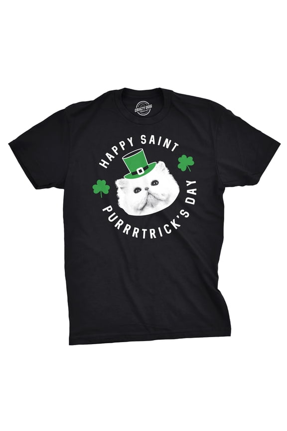 Mens Happy Saint Purrtricks Day T Shirt Funny Saint Patricks Day Cat St Patty Graphic Tees
