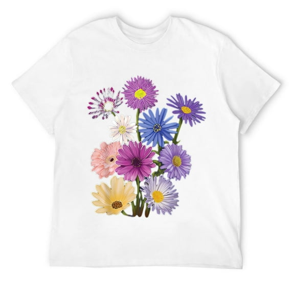 Mens Happy Wildflowers, Handpainted Style Graphic T-Shirt White XL