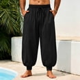 thumbnail image 1 of Mens Harem Pants Casual Elastic Waist Drawstring Baggy Hippie Trousers Linen Boho Yoga Beach Pants L, 1 of 7