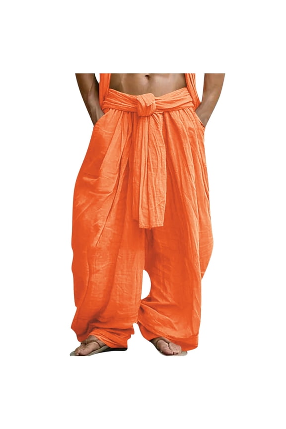 Mens Harem Pants Casual Lace Up Elastic Waist Pants Baggy Boho Yoga Hippie Summer Beach Kurta Dhoti Trousers