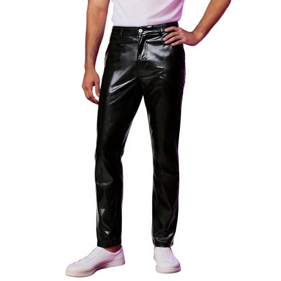 Mens Harem Pants Metic Disco Shiny Straight Leg Party Dance Mens Plus Size Jeans,Black,L