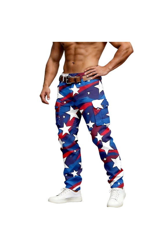 Mens Harem Pants Patriotic Print Independence Day Anniversary Utility Mens Stretch Jeans,Blue,M