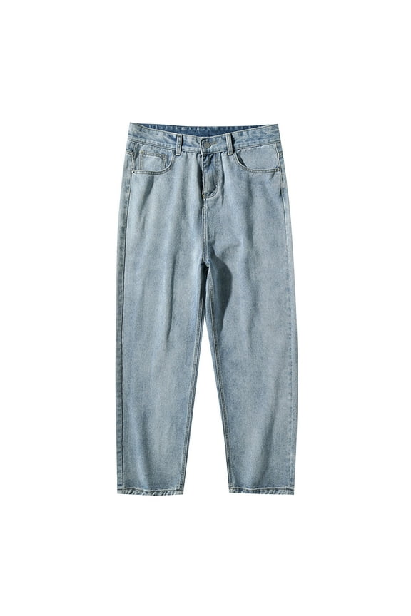 Mens Harem Pants Solid Color Japanese Washed Loose Straight Mens Jeans Regular Fit,Blue,2XL