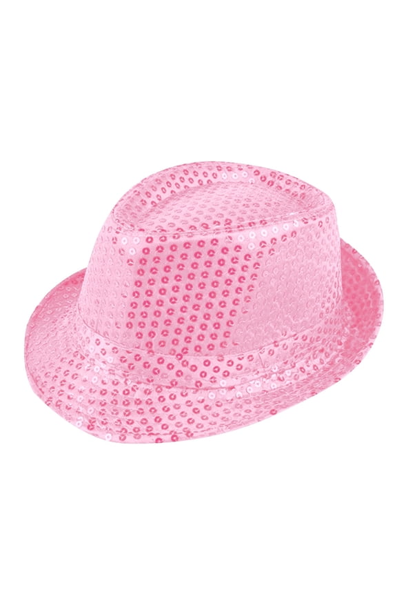 Mens Hats, QURATI Stage Performance Jazz Hat, Sequin Dance Topper Fedora Hats for Men Pink