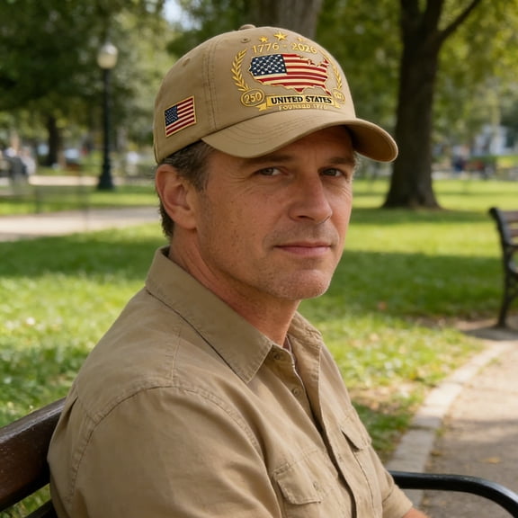 Mens Hats Unisex Baseball 250 Anniversary USA Embroidered Classic Anniversary Adjustable Snapback Outdoor Baseball Caps Khaki One Size