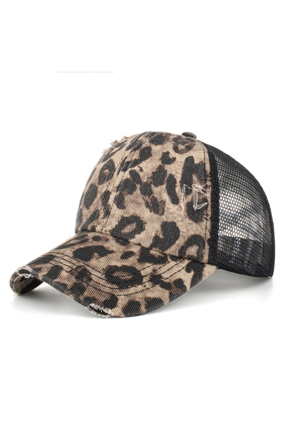 Mens Hats Unisex Baseball Leopard Print Elastic Ponytail Hair Casual Fashion Leopard Print Flower Sun Protection Summer Adjustable Caps for Men
